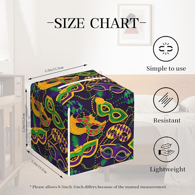 Tissue Box Cover Holder, Colorful Mardi Gras Masks PU Leather Square Tissue Box Cover Decorative Organizer for Bathroom Kitchen Bedroom Vanity Countertop Night Stands
