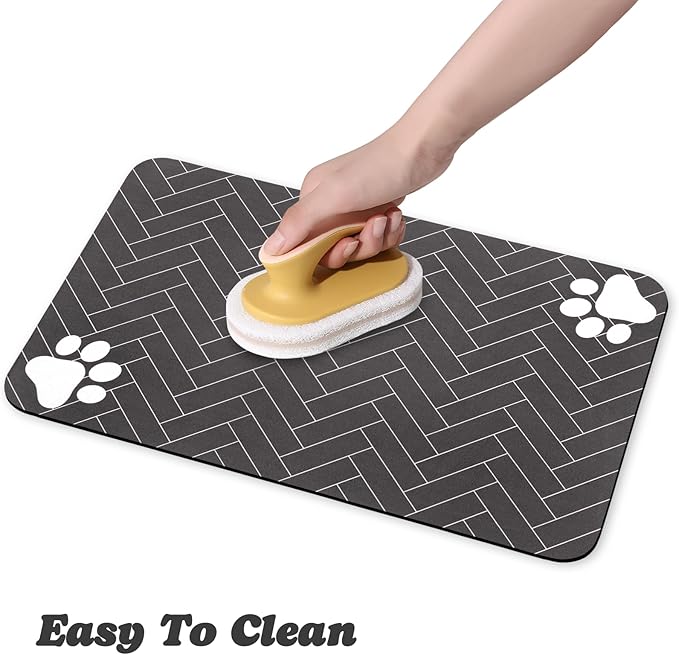 Dog Food Mats,Cat Absorbent Water Bowl Feeding Mats Pet Placemats for Food and Water Gray Wood 17 * 30 inch