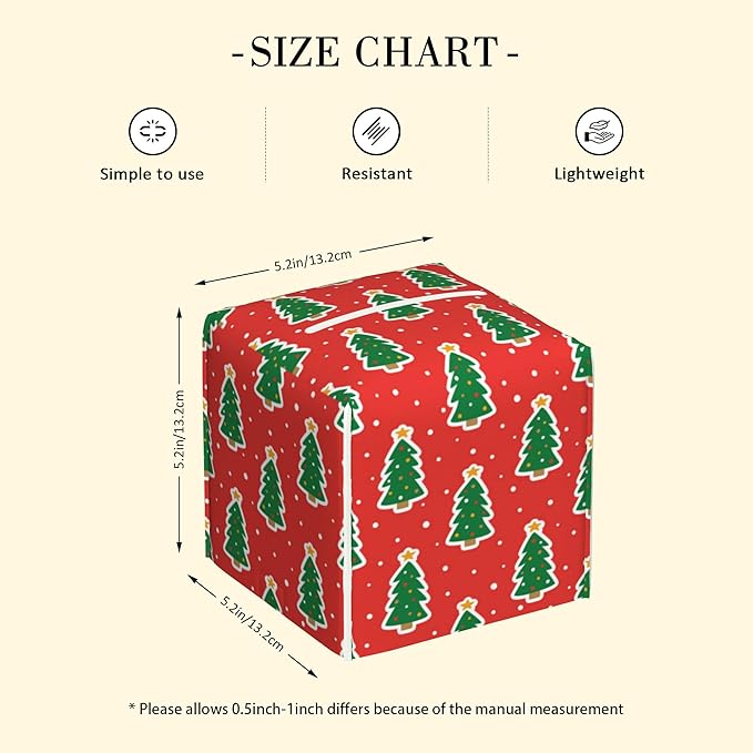 POIUBLE Christmas Trees Tissue Box Cover Leather Tissue Box Holder Square Facial Paper Organizer Dispenser for Bathroom Kitchen Bedroom Vanity Countertop Night Stands