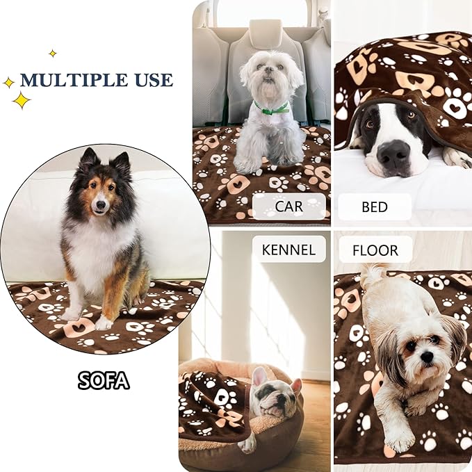 AHOOCUSTOM Dog Blanket, Soft Fleece Dog Blankets for Small Medium Dogs, Fluffy Flannel Pet Cat Puppy Blanket Mat Cover for Bed Couch, Cute Paw Print Throw Blanket for Dogs, Brown 40"X30"