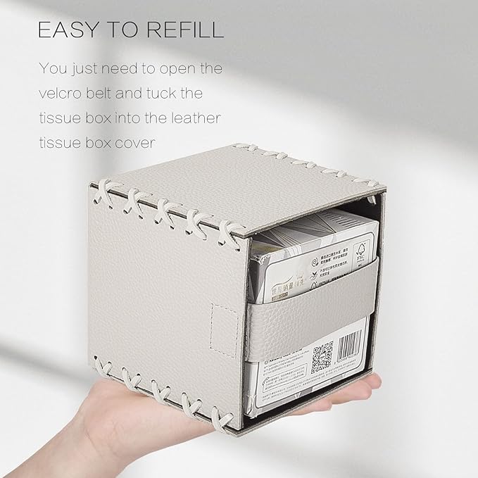 Tissue Box Cover PU Leather Tissue Holder Square Decorative Home Decor Cube Boxes for Bathroom, Kitchen, Nightstand, Office Desk Essentials, Griege