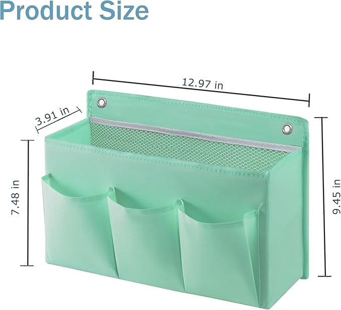 LASAMOLL 2-Pack Hanging Storage Baskets - Wall Organizer with 3 Pockets for Home/Dorm/Closet/Door, Multi-Purpose Space Saver for Office/Bathroom/Nursery - Foldable Fabric Organizer (Green)