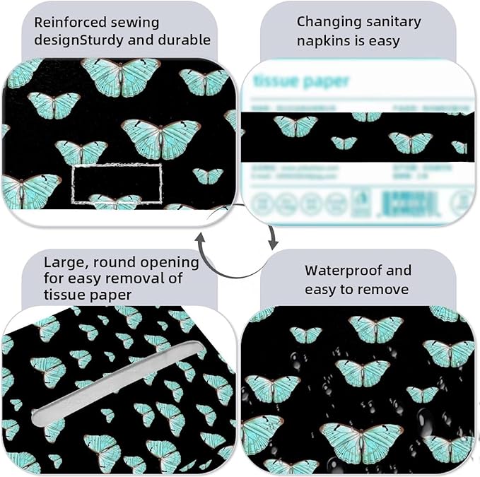 2 Pack Butterfly on Black Background Tissue Box Holder on Table and Barth Room