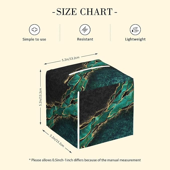 POIUBLE Green and Gold Marble Tissue Box Cover Leather Tissue Box Holder Square Facial Paper Organizer Dispenser for Bathroom Kitchen Bedroom Vanity Countertop Night Stands
