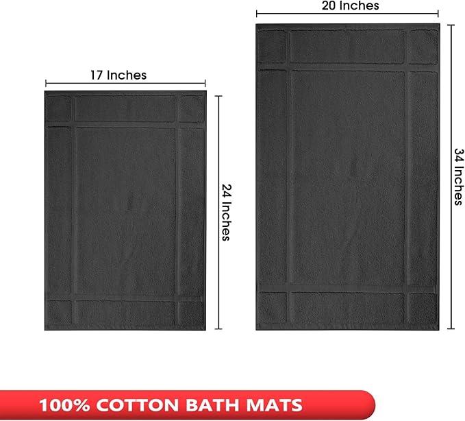 Ample Decor Bath Mats 100% Cotton 24 X 17 & 34 X 20 Inches, Oeko Tex Certified 1350 GSM Solid Construction Thick & Plush, Super Absorbent for Bathroom Floor, Shower – Grey