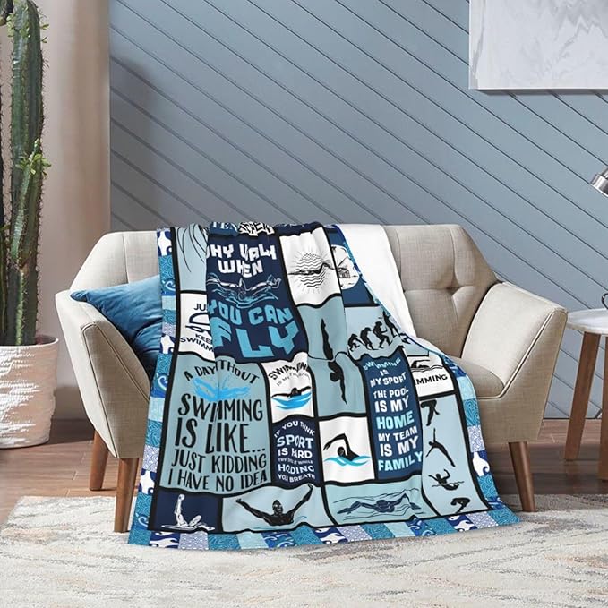 wsradto Swimming Blanket, Sports Throw Blanket, Swim Gifts, Diving Blankets, Swimming Stuff Fleece Flannel Plush for Women Men Boys Girls Lovers Adults Soft Bedding for Sofa Bed Office Home 40"X50"