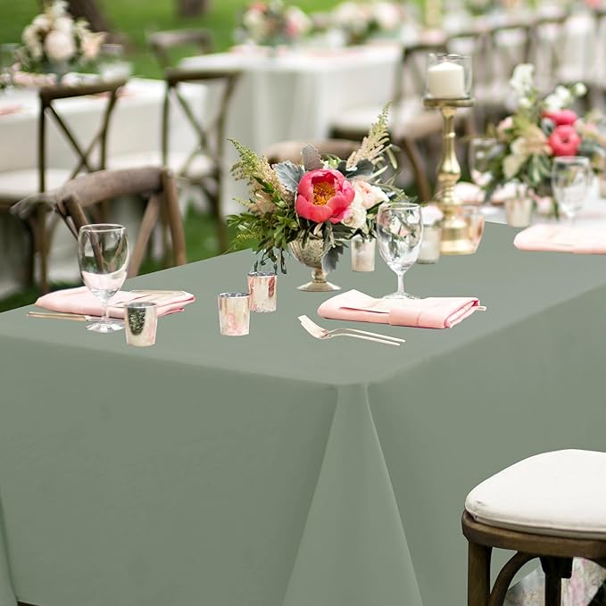sancua Sage Green Tablecloths for 8 Foot Rectangle Tables, 8 Pack - Washable Polyester Fabric Table Cloth for Wedding Party, Birthday, Banquet Reception, 60x120 Inch