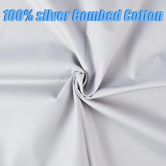 5 Yard Silver Cotton Fabric,Natural Cotton Poplin Fabric by The Yard, 59 Inches Wide 100% Cotton Fabric,Soft Embroidery Muslin Quilting Material for Sewing Material Apparel Cloth