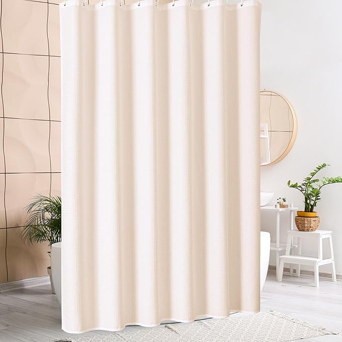 MitoVilla Extra Long Shower Curtain 72 x 84, Pink 84 inch XL Waffle Fabric Shower Curtains for Modern Luxury Bathroom Decor, Waffle Weave Textured Weighted Shower Curtain 84 inch, Blush Pink