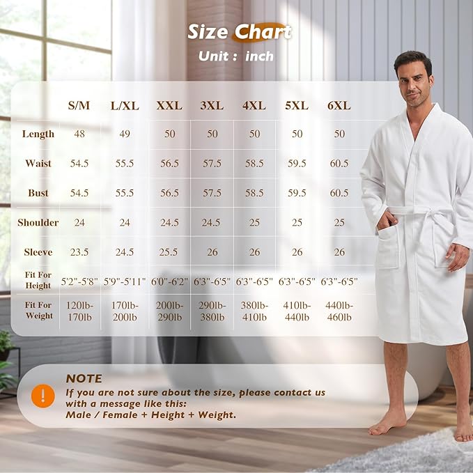 FashGudim Terry Cloth Robes for Men Big and Tall Short Mens Kimono Robe Super Absorbent Spa Bathrobe Calf Length With Pockets