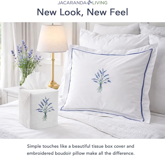 Jacaranda Living Square Tissue Box Cover, Linen/Cotton Fabric Tissue Holder, Decorative Cloth Tissue Cube Cover, Coastal Designs Sand Dollar (Blue)