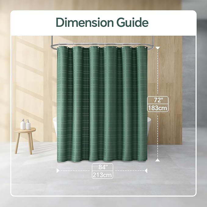 TURKIO Extra Wide Shower Curtain, 84 Inch Wide Dark Green Shower Curtain Waffle Weave Shower Curtain Striped Fabric Shower Curtains for Bathroom, Green Bathroom Decor, (84Wx72H, Dark Green)