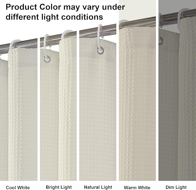 OVZME Stall Fabric Shower Curtain Set - 36x72, Waffle Weave 230GSM Heavy Duty Small Fabric Shower Curtains for Narrow Size, Machine Washable Bath Curtain with 12 Plastic Hooks, 36x72 Inch, Cream