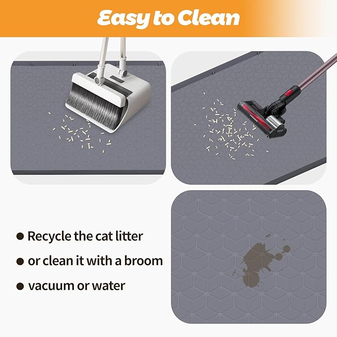 Bartuke Cat Litter Mat, Extra Large 34" x 22" Silicone Mat Litter Trapping Mat for Scatter Control, Soft on Kitty Paws, Easy to Clean (Dark Grey)