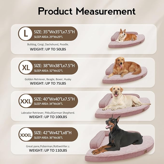 MEKIY Large Dog Bed - XL Orthopedic Egg-Crate Memory Foam Dog Beds with Removable Washable Cover, Waterproof Pet Beds with Non-Slip Bottom, Pink