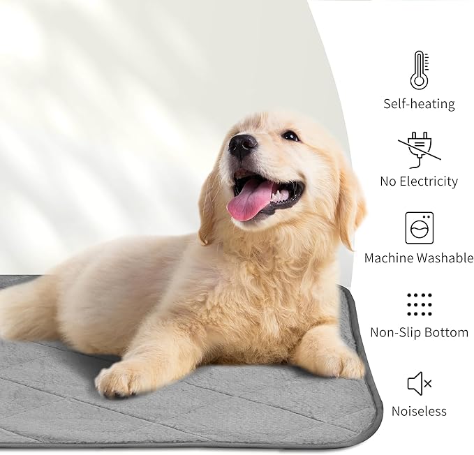 NWK Fluffy Self Warming Cat Mat, Cat Blanket, Thermal Dog Mat, Washable, Non-Slip Bottom for Sofa & Crate & Kennel & Car Seat (Misty Gray, Small (20'' X 16'' X 0.4''))