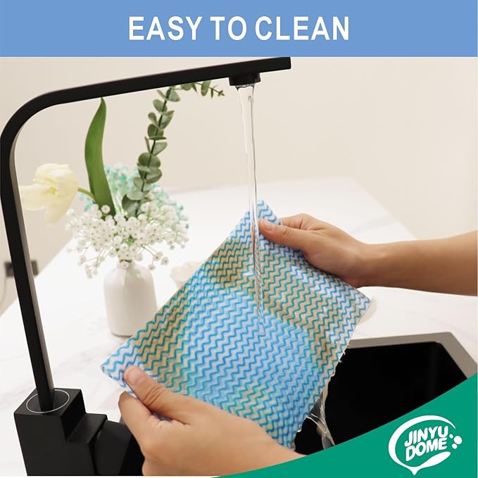 JINYUDOME Handi Wipes Reusable Cloth Disposable Cleaning Cloth Kitchen Dish Cloth Dish Towels Dry Blue Washable Wipes Dish Towel Rolls, Soft Durable And Absorbent, 2 Rolls,Total Pack Of 200, Blue