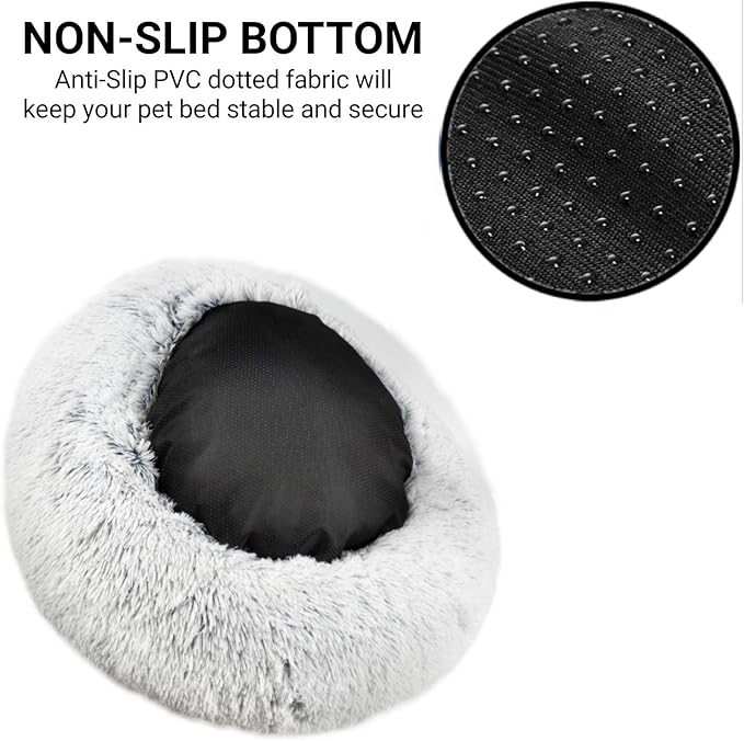 Mr. Peanut's OrthoPlush Two Tone Extra Fluff Faux Fur Donut Pet Bed (Medium, Snowflake)