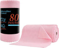 Tigona 80 Pack Microfiber Cleaning Cloth Roll,Lint Free Rags & Tear Away Reusable Towels Washable Scratch,Ultra Absorbent Dish Rags(12" x 12") for Car Kitchen Home Garage-Pink