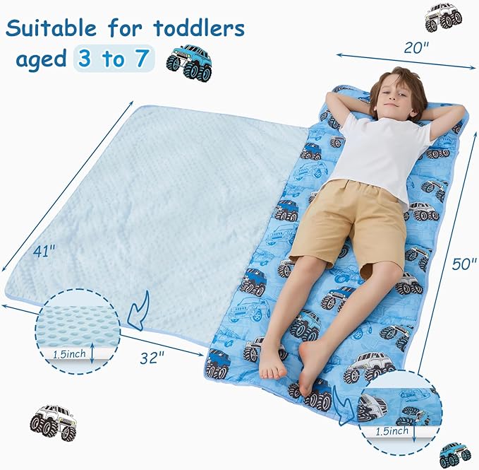 Toddler Nap Mat with Pillow and Blanket, Extra Large Rolled Napping Mats,Toddler Sleeping Bag for Daycare,Kids Sleeping Bags for Sleepover,Toddler Sleeping Bag Camping