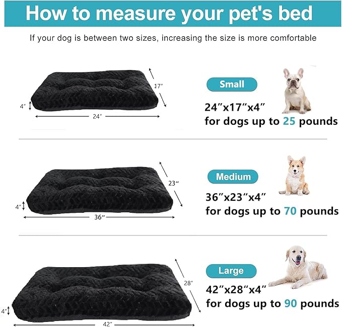 Necesitar Black Dog Crate Bed 36inch Crate Pads for Medium Large Dogs Washable Soft and Fluffy Kennel Pad with Anti-Slip Pillows Up to 70 lbs Pets,36 x 24 Black
