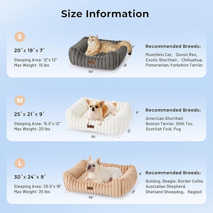 ZOMISIA Dog Bed Medium Size Dog - Large Rectangle Orthopedic Pet Bed with Fluffy Washable Cover and Anti-Slip Bottom, 30x24x9inches, Beige