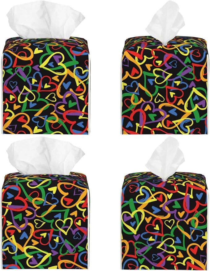 PVC Tissue Box Cover Holder,Heart Pattern Square Decorative Organizer,5.2"X5.2"X5.2" Tissue Case for Bathroom, Tabletop, Car, Office