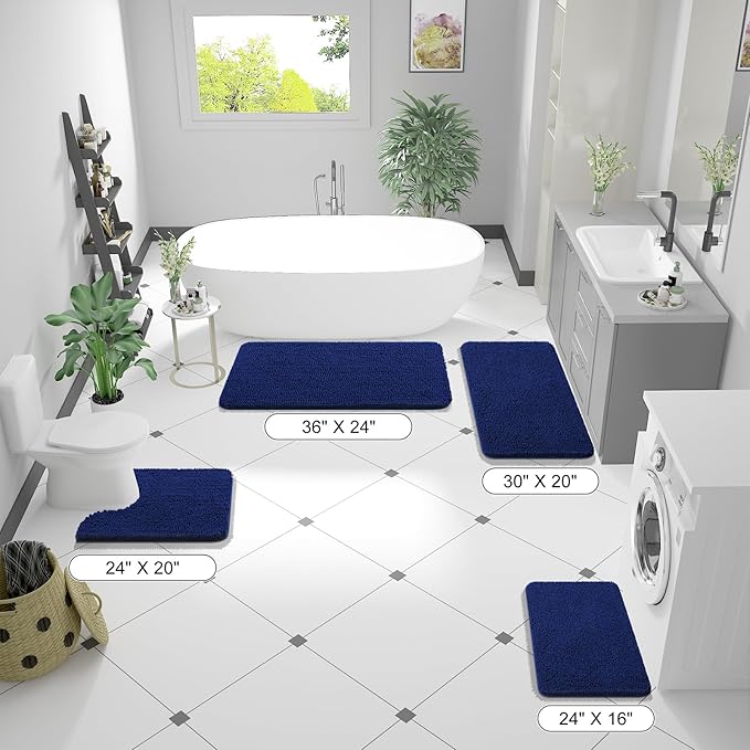 OLANLY Bathroom Rugs 45x27, Extra Soft Absorbent Chenille Bath Rugs, Rubber Backing Quick Dry, Machine Washable Bath Mats for Bathroom Floor, Tub and Shower, Home Decor Accessories, Navy