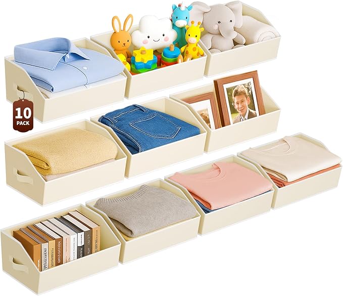 Homsorout Large Closet Organizers and Storage Bins - 10 Pack Trapezoid Storage Baskets for Shelves, Foldable Fabric Basket with Handles Ideal for Closet, Basket, Wardrobe and Shelf Storage, Light Grey