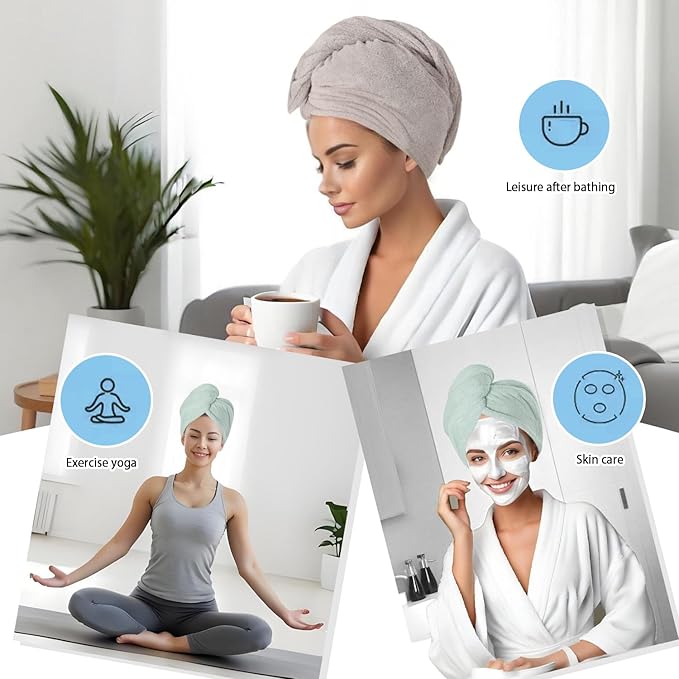 AGKXHDEC 2 Packs Single Layer Microfiber Hair Turbans - Drying Wrap for Women (Gray,Light Green)