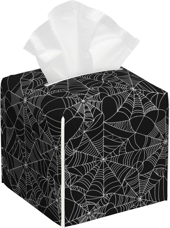 Spider Web Tissue Box Holder,Cube Tissue Box Cover Holder,Leather Facial Paper Organizer Dispenser Home for Bedroom Night Stands,Kitchen,Office and Car,5.2"×5.2"×5.2"