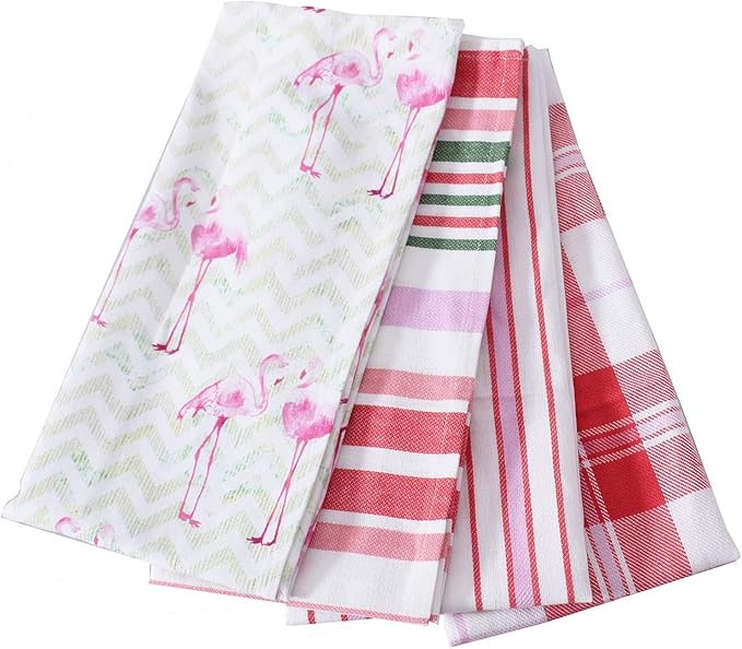 ACCENTHOME Kitchen Towels Set of 4 Super Absorbent Durable Towels Perfect for Kitchen Mess & Drying Dishes 20x28 inch Flamingo Red-Pink