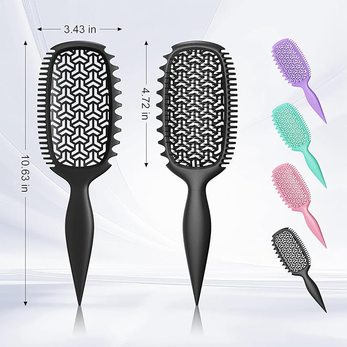 Curl Defining Brush for Thick Coily Hair, Firm-Bristle TPEE Detangling Brush for Coarse 4A–4C Curls, Dual-Sided Wide & Narrow Tooth Brush for Wet & Dry Curl Shaping– Women & Men (2054-Matte Black)