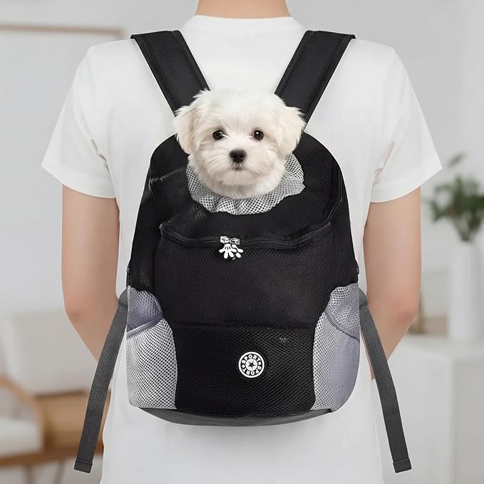 Pomodee Adjustable Pet Dog Carrier Backpack,Ventilated Breathable Pet Carrier for Small Dogs Cats,Cat Carrier Backpack with Safety Belt for Travel Hiking Outdoor,Max 14 lbs,Black