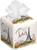 POIUBLE Leather Tissue Box Holder Paris Eiffel Tower Tissue Box Cover Square Waterproof Tissue Holder Organizer Modern Napkin Holder for Bedroom Dresser Night Stand Office Desk