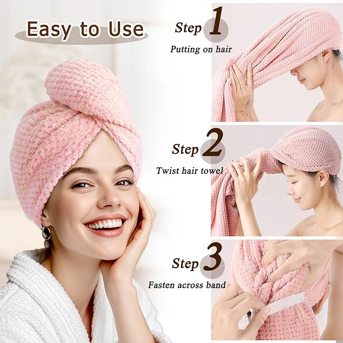 Large Microfiber Hair Towel for Women, gifts for women,Supper Soft Anti Frizz & Quick Dry for Curly Hair, Ultra Absorbent Hair Wrap Towels for Long,Thick,Wet Hair, Mom Gifts, 24x42 Inches(pink)