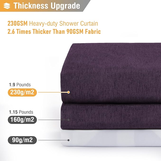 BTTN Extra Long Shower Curtain, 72x96 Inch Long Linen Textured Heavy Duty Fabric Shower Curtain Set with 12 Plastic Hooks, Tall Decorative Neutral Waterproof Cloth Shower Curtain for Bathroom, Purple