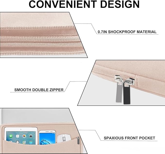 Laptop Case 15.6 inch, Shockproof Protective Laptop Cover Briefcase Carrying Computer Bag with Accessory Pocket, Portable Computer Sleeve Compatible with MacBook, HP, Dell, Lenovo, Asus, Pink