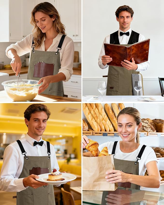 Kitchen Apron - 3 Large Pockets, Cross Back Apron With Adjustable Straps, Cooking Kitchen Chef Apron For Women And Men, Wear-Resistant & Easy To Clean.(Khaki)