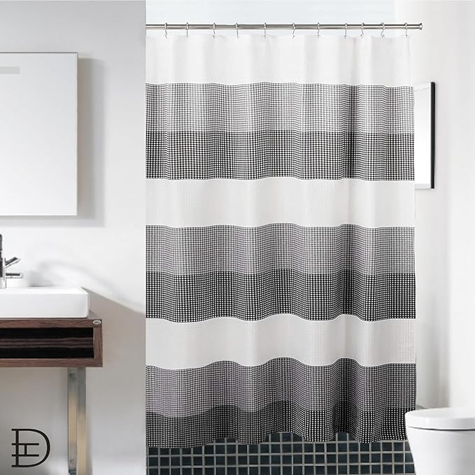 Dainty Home | Black Ombre Waffle Weave Shower Curtain - 70" x 72" - Water Resistant Polyester Blend Fabric Shower Curtain - The Best Gradient Design Washable Waffle Shower Curtain