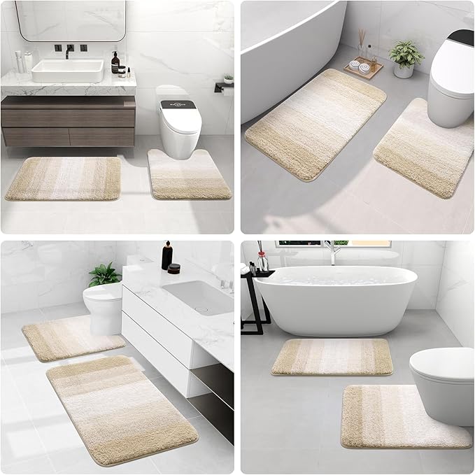 Arotive Microfiber Bathroom Rugs, Shaggy Soft and Absorbent Bath Rug, Non-Slip, Thick Plush Machine Washable Dry Bath Mats for Bathroom, Tub and Shower, 50x30, Light Beige, Rectangular