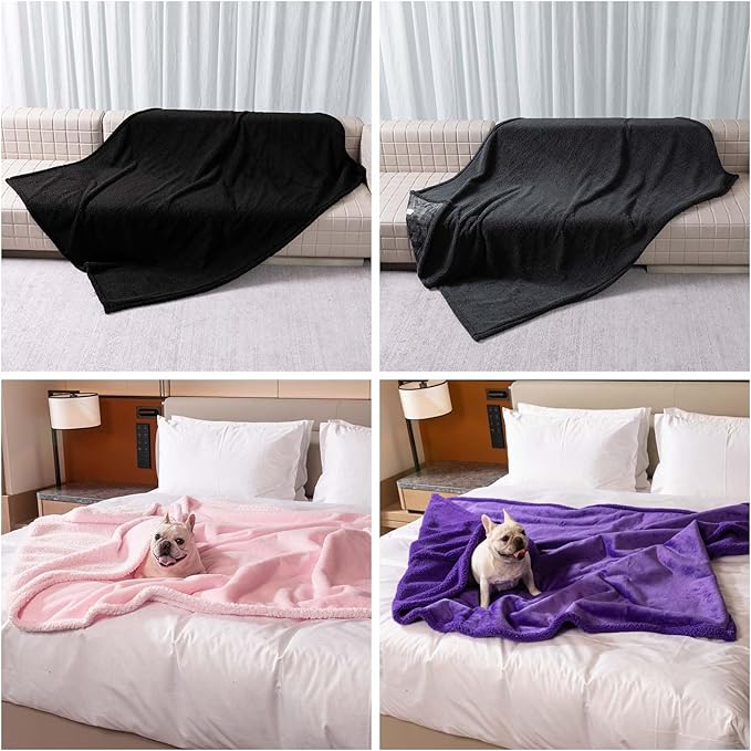Maidewow Waterproof Dog Blanket Reversible Fluffy Pet Bed Cover Pink Puppy Blankets Leakproof Sofa Couch Washable Cover Cat Pet Blanket for Warm-M