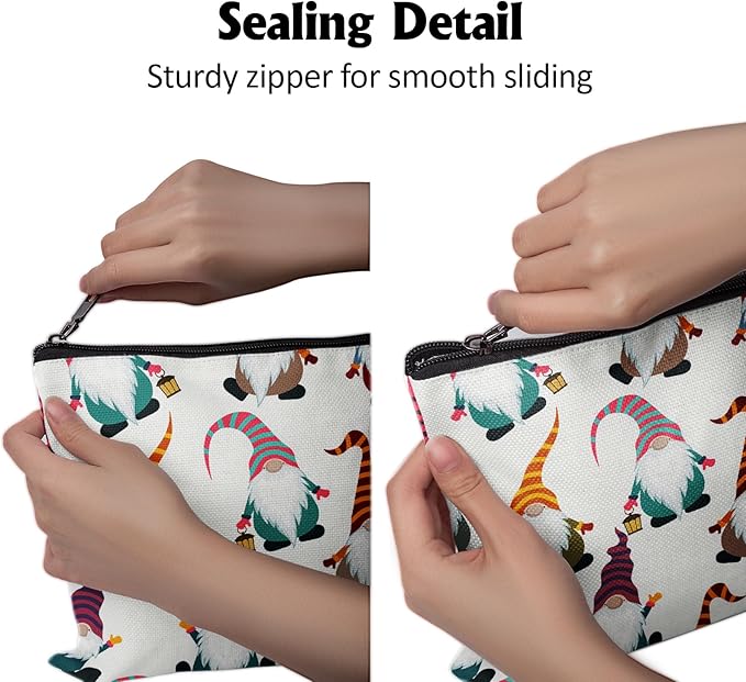 Cafl Happy Gnomes Makeup Bag Travel Large Gnome Cosmetic Bag Organizer toiletry Essentials Jewelry Zipper Bag Gift For Women -10×8 inch