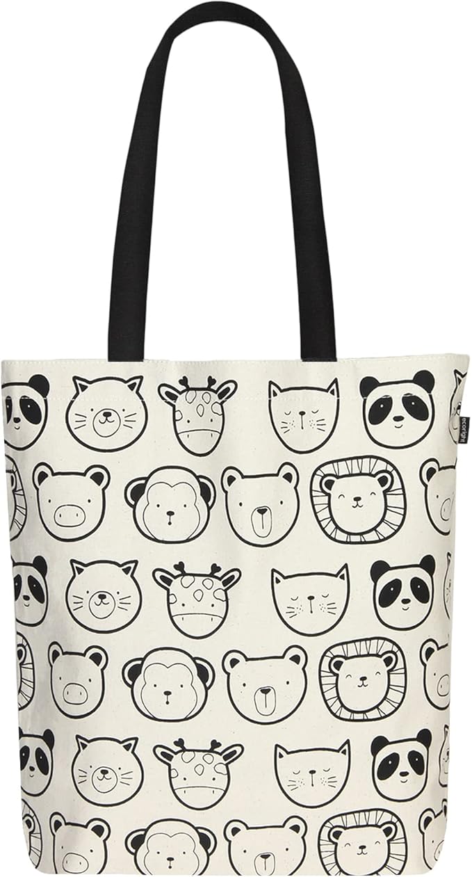 Ecoright Tote Bag for Women with Zipper, Small Tote Bag, Canvas Bag, Reusable Cotton Bag for Beach, Grocery, School & Work