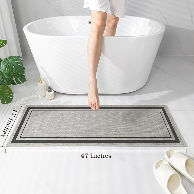 chakme Bathroom Rugs Mat 47x17, Ultra Thin Non Slip Bath Rug Runner Quick Dry Absorbent Bath Mat for Bathroom, (Dark Grey, 47"x17")