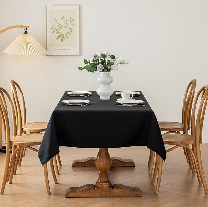 Rectangle Stain and Wrinkle Resistant Washable Polyester Table Cloth, Decorative Fabric Table Cover for Dining Kitchen Tables, Parties and Camping, 54 x 108 Inch,4 Pack,Black