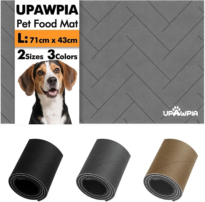 UPAWPIA Pet Food Mat Absorbent Cat Food Mat Dog Mat for Food and Water Quick Dry No Stains Dog Feeding Mat Placemat for Messy Drinkers Cat Food Mats for Indoor Cats Bowl Mats Pet Supplies 17"X28" Grey