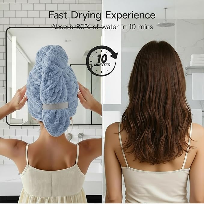 YHPDYL 2-Pack Microfiber Hair dring Towel | 50% Faster Drying, Ultra Absorbent & Frizz Control | for Long/Curly Hair | 40 * 11" Large Size | Travel Gym Home Use(Bule,White)