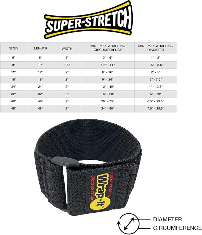 Super-Stretch Wrap-It Storage Straps (Assorted 8 Pack) - Elastic Hook and Loop Cinch Straps - Extension Cord Organizer, Hose, Rope and Cables Straps, Cord Wrap, Garage and RV Organization, Dad Gift