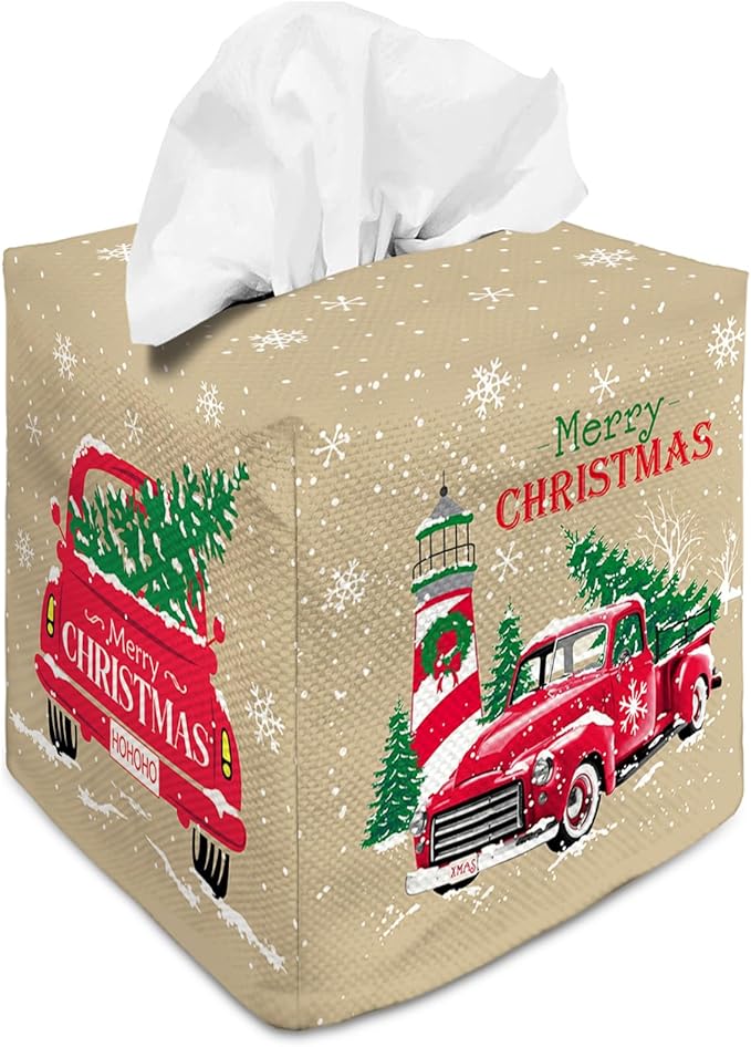 Tissue Box Cover Square Decorative Tissue Box Holder Cute Funny Cube Tissue Case Cover-Xmas Decor Christmas Car Tissue Box Cover